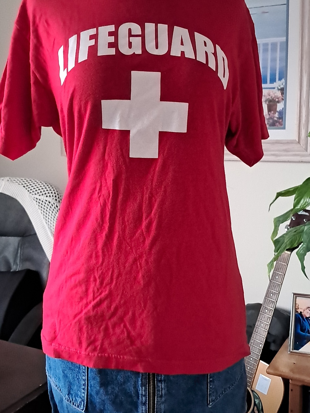Red 'LIFEGUARD' Graphic Tee with White Cross